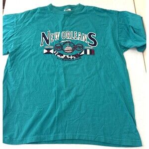 1990s NIKE New Orleans Louisiana Crawfish Teal Tshirt Puffy Lettering VTG Large